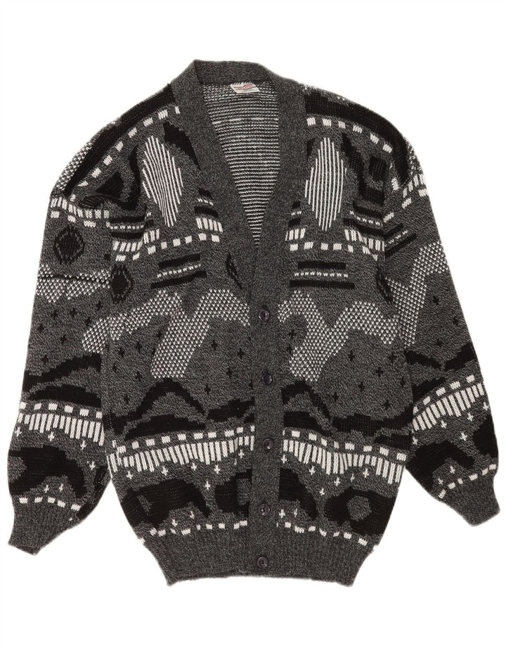 Vintage herre cardigan sweater XL Grå geometrisk akryl