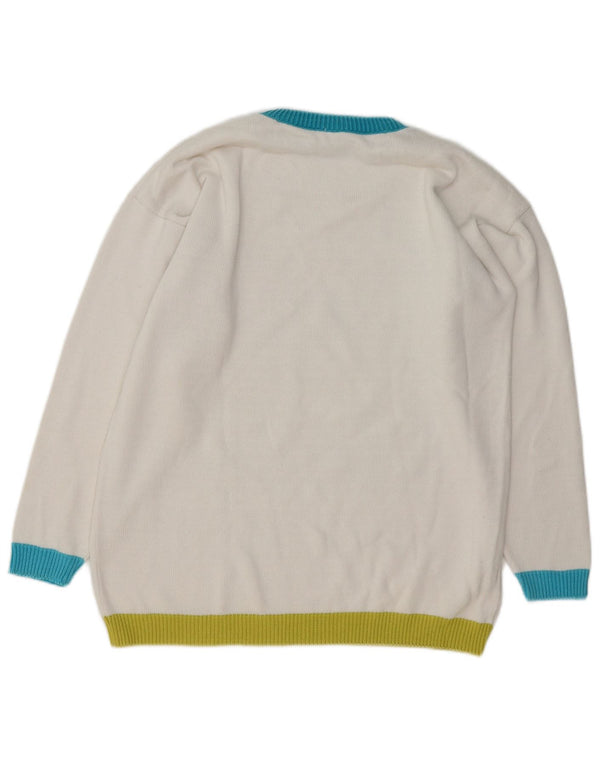 VINTAGE Dame sweater med rund hals DK 16 Stor hvid farveblok