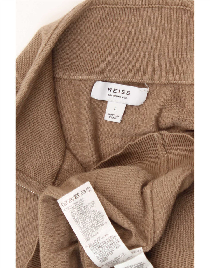 Reiss Herre Zip Neck Jumper Sweater Large Brun Uld