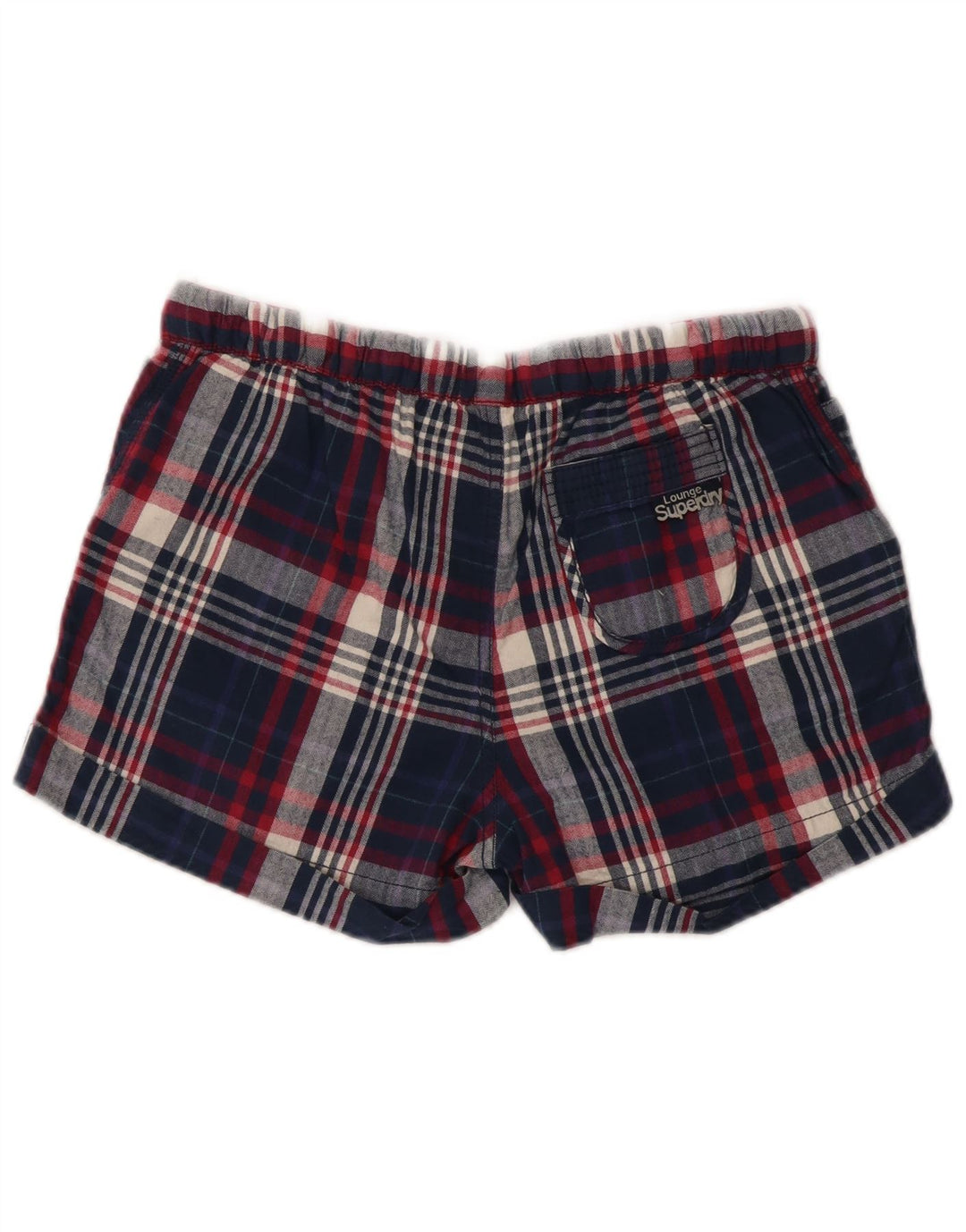 Superdry Hot Pants til kvinder Small W28 Navyblå Plaid Bomuld