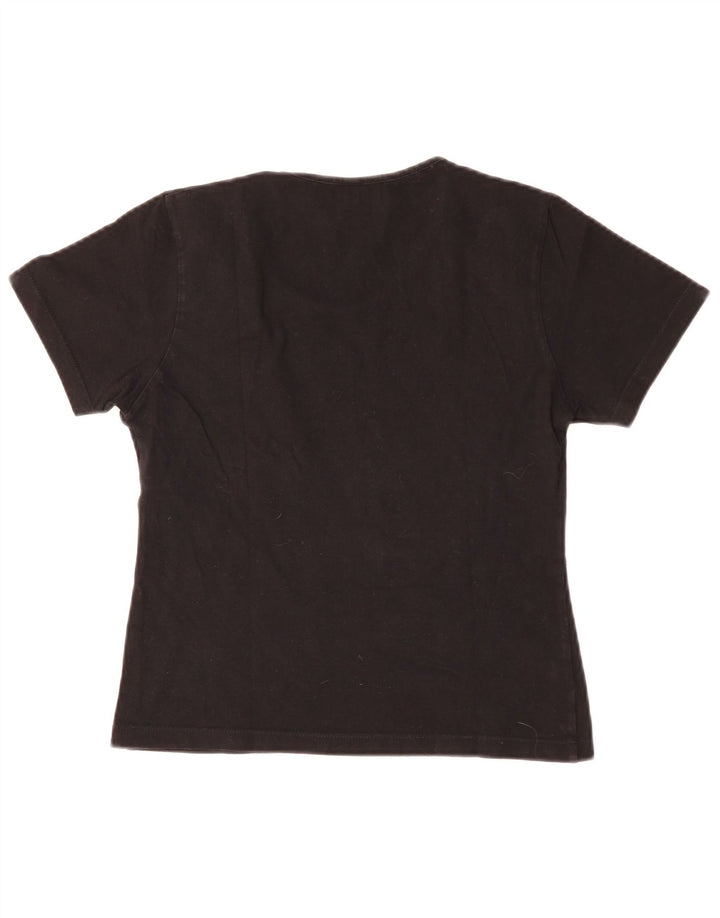 GIANFRANCO FERRE Dame Crop Grafisk T-shirt Top IT 44 Medium Sort Bomuld