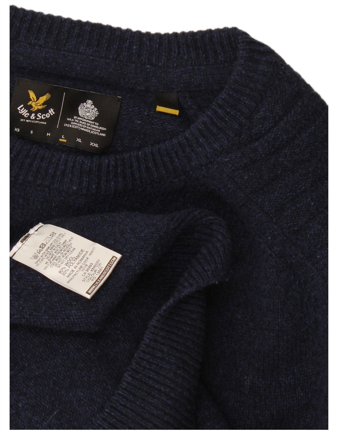 Lyle & Scott Herre sweater med rund hals, stor marineblå uld