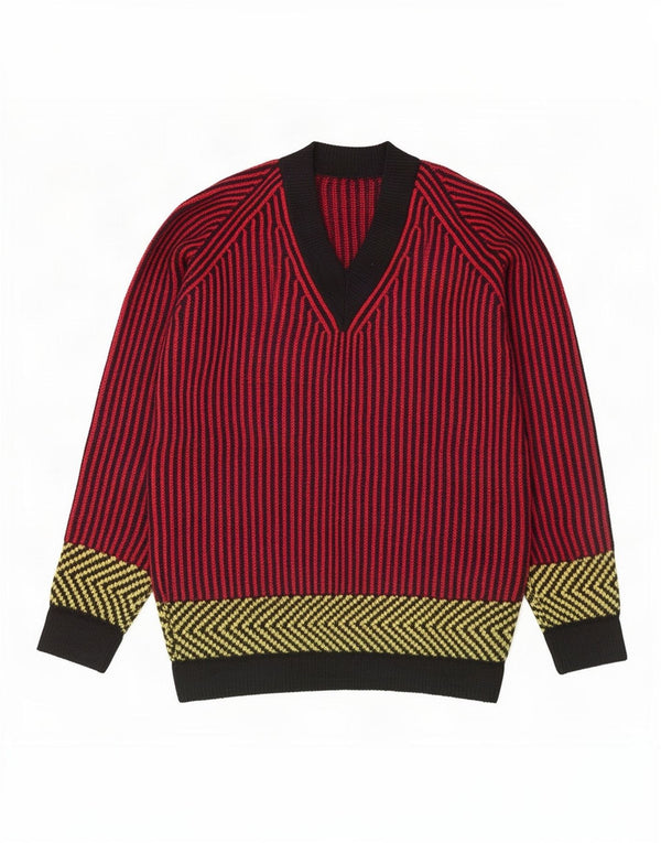 Vintage dame V-hals sweater UK 12 Medium rød stribet
