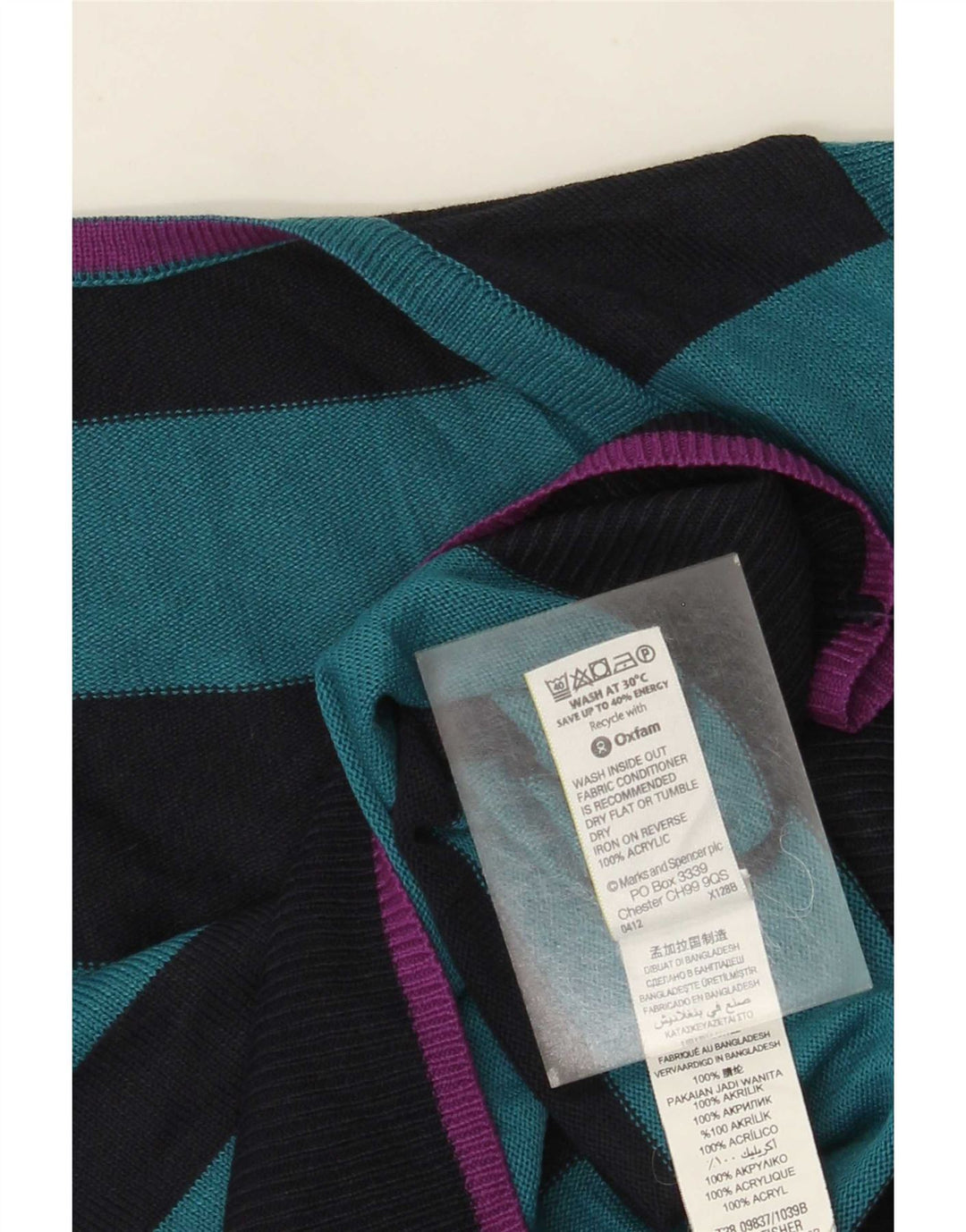 Marks & Spencer Dame V-hals sweater UK 12 Mellem blå stribet