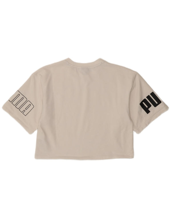 Puma Womens Crop Oversized Graphic T-Shirt Top UK 10 Small White Cotton