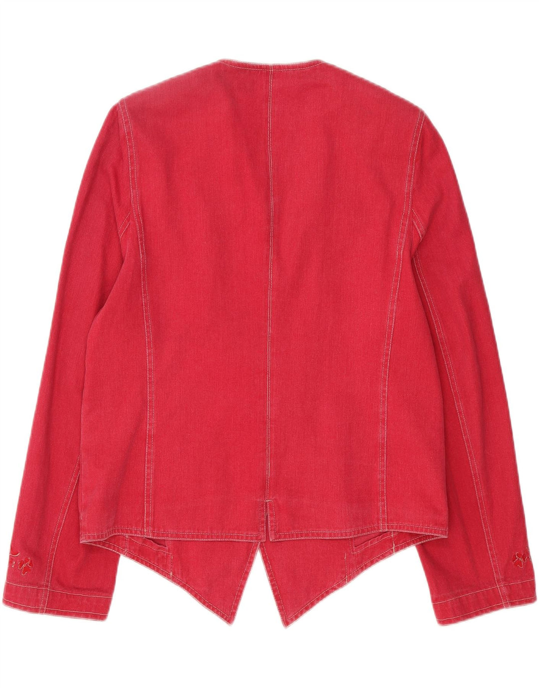VINTAGE Womens Denim 4 Button Blazer Jacket UK 12 Medium  Red Floral Vintage Vintage and Second-Hand Vintage from Messina Hembry 