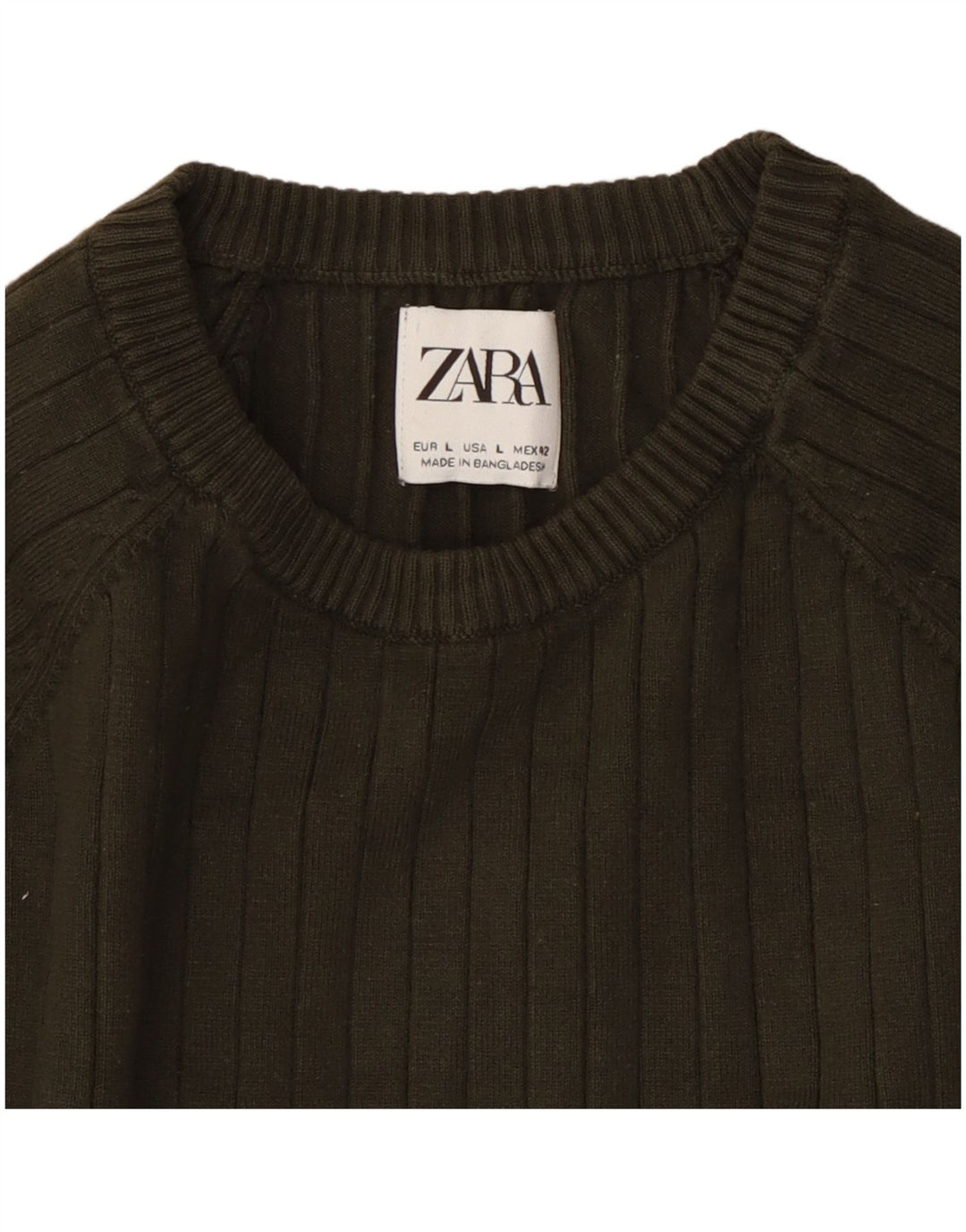 Zara Herre Crew Neck Jumper Sweater Large Khaki
