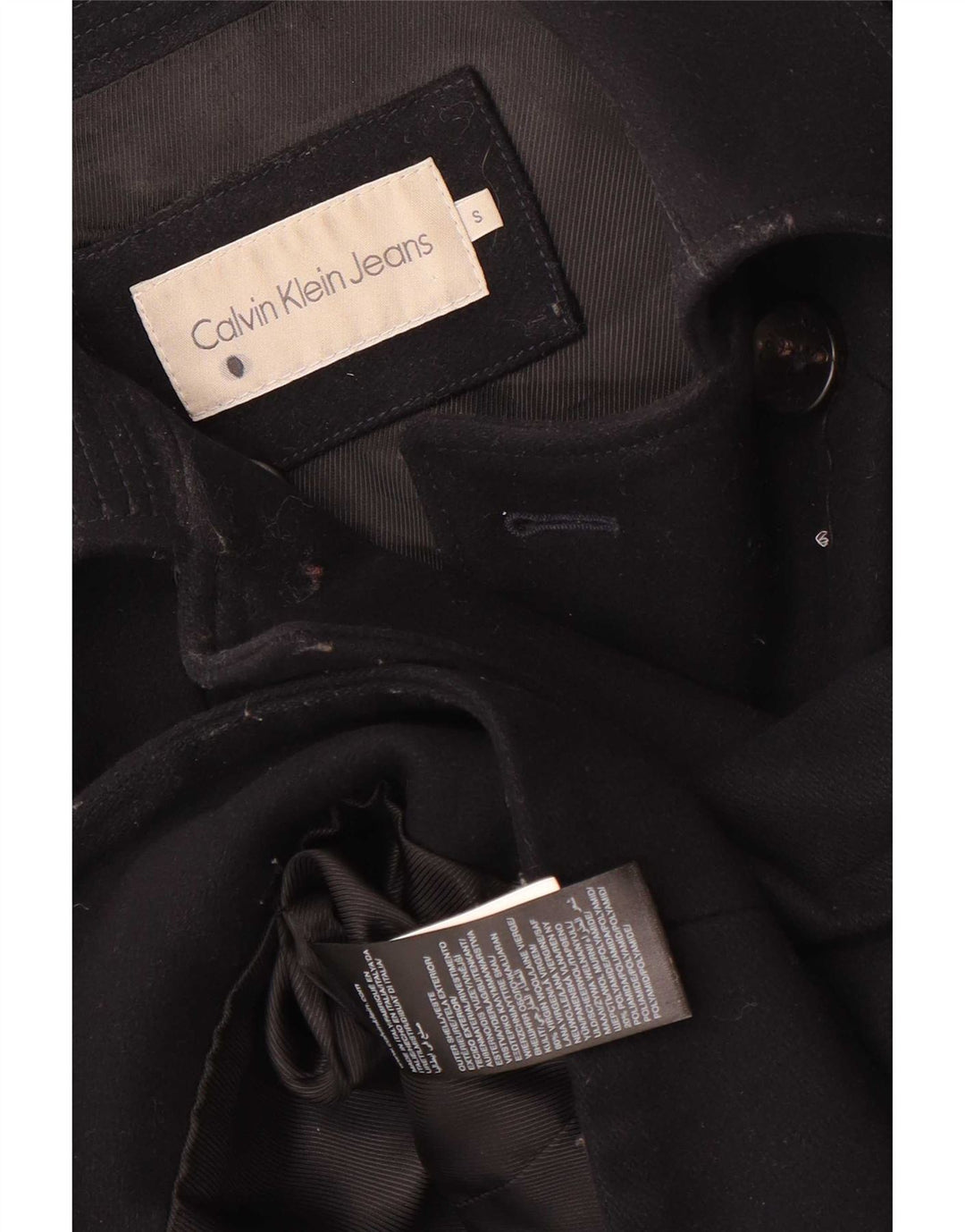 Calvin Klein Jeans Dame Oversized Pea Coat UK 10 Small Navy Blue Wool