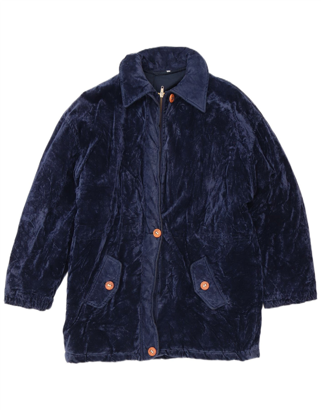 Vintage Dame Oversized Velvet Windbreaker Coat UK 14 Medium Navy Blue