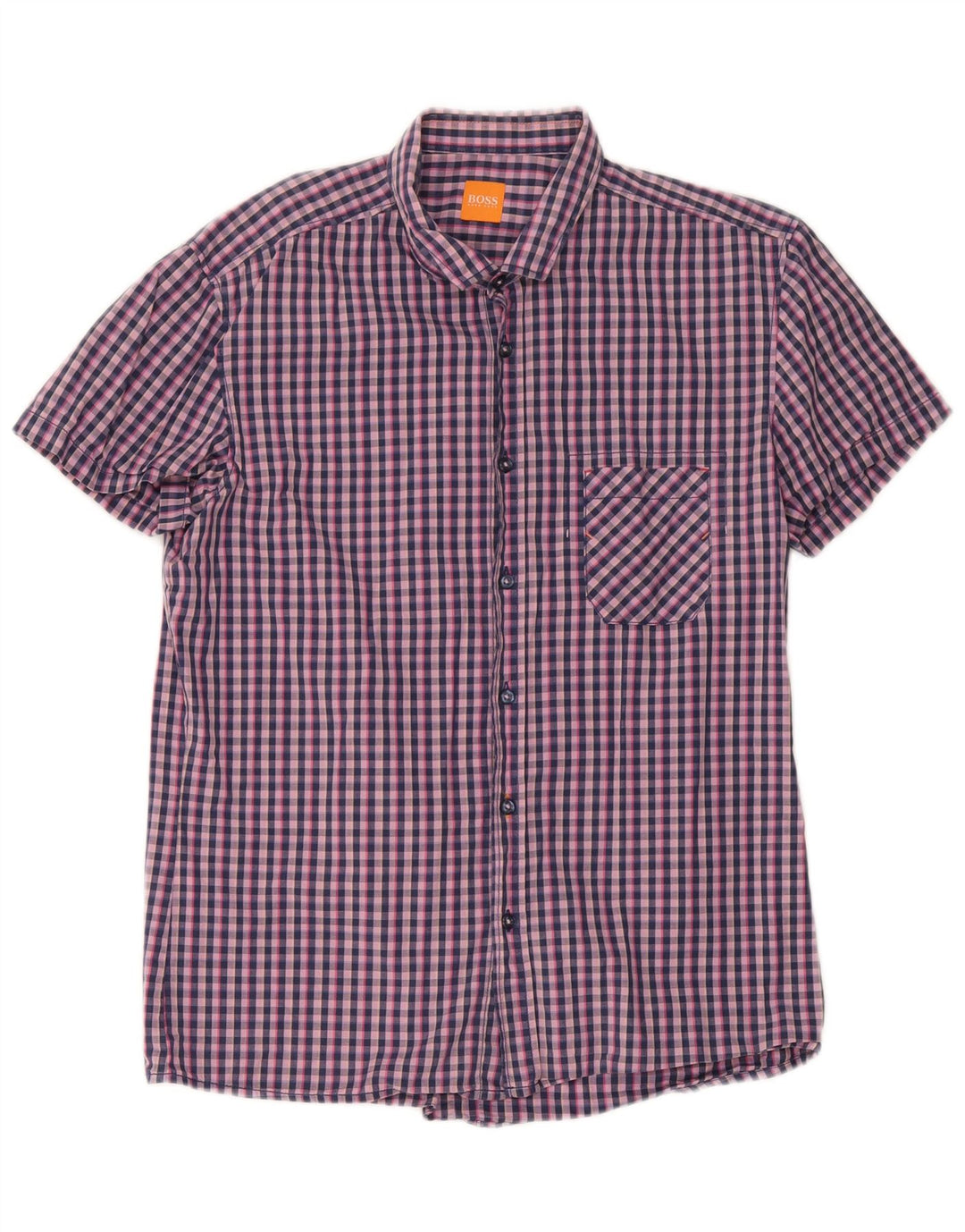 Hugo Boss Kortærmet Herreskjorte Stor Marineblå Gingham Bomuld