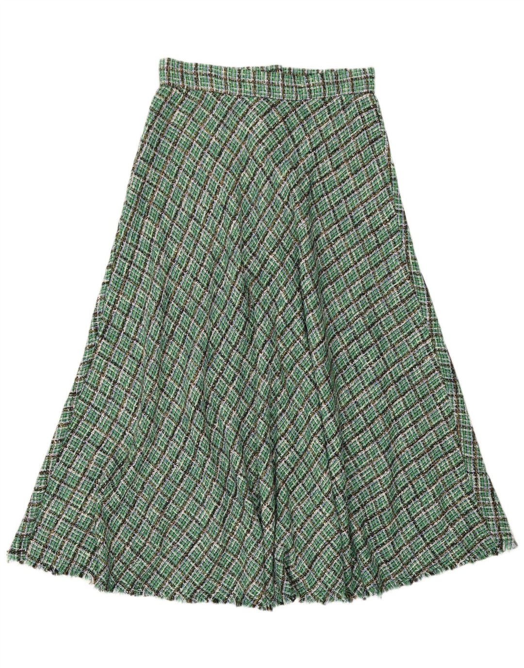 Zara A-line nederdel med høj talje til kvinder Medium W28 Grøn ternet polyester