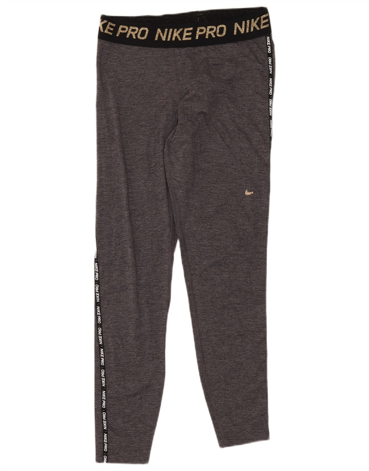 NIKE Dame Dri Fit Grafiske Leggings UK 12 Medium Grey Colourblock
