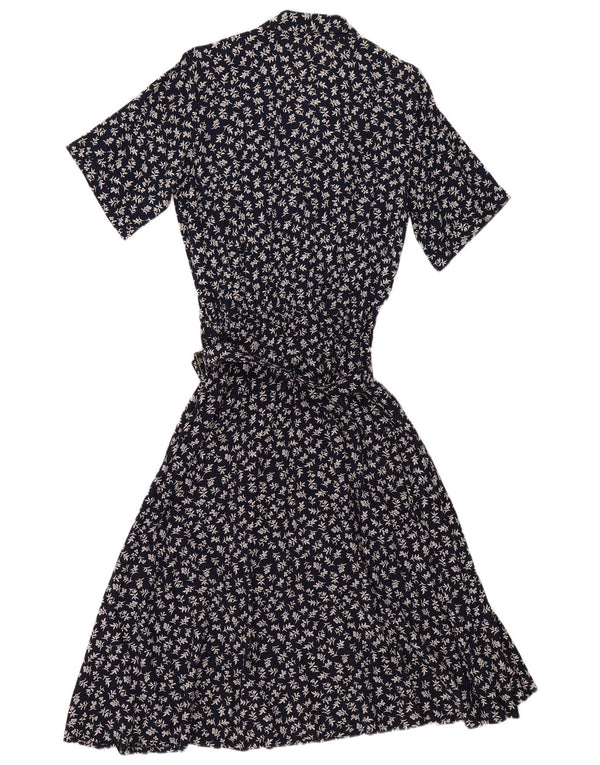 Vintage Kvinders Kortærmede Skjortekjole EU 40 Medium Navy Blue Floral