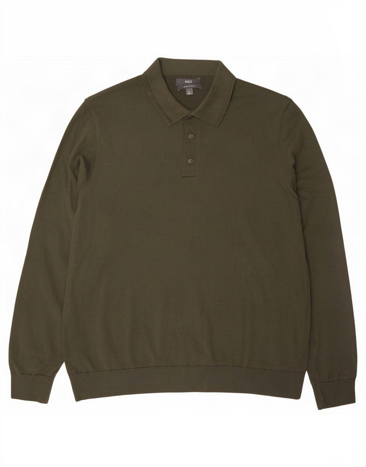 Marks & Spencer Herre Polo Neck Jumper Sweater XL Khaki Bomuld