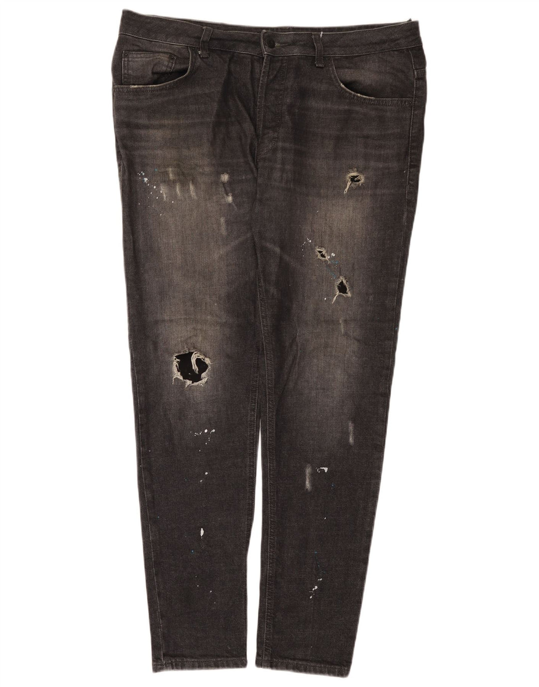 Zara Herre Distressed Slim Jeans EU 44 Large W34 L32 Sort Bomuld