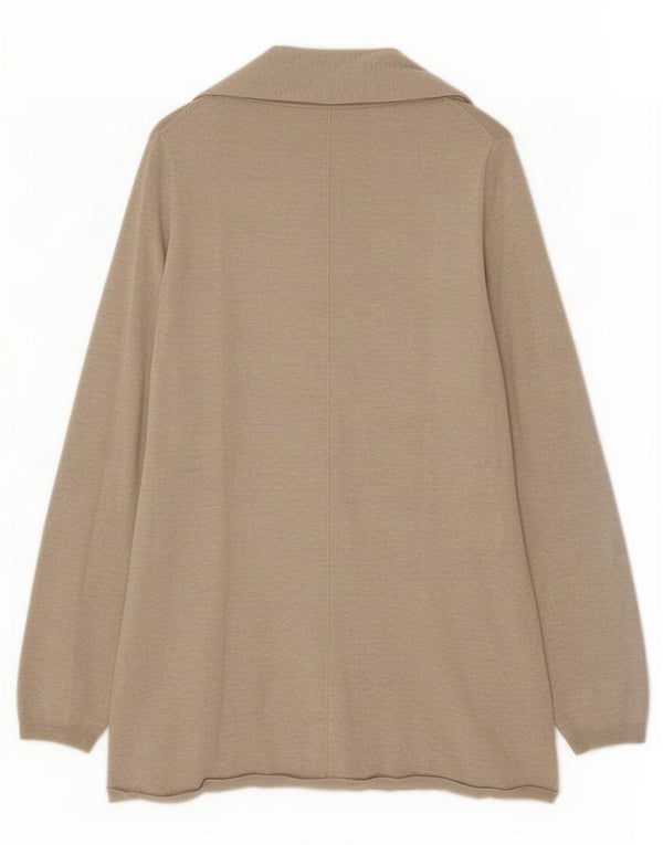 Zara Womens Longline Open Cardigan Sweater UK 14 Large Beige Flecked
