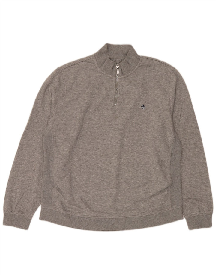 Penguin Herre Zip Neck Sweatshirt Jumper XL Grå Bomuld