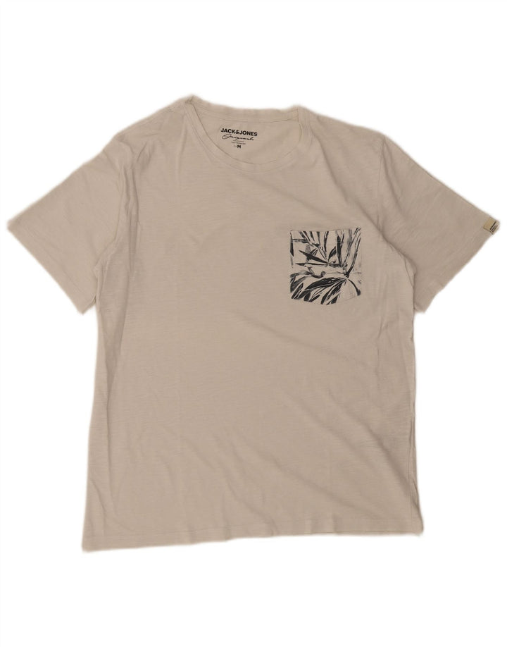 JACK & JONES Herre T-shirt Top Medium White Floral Bomuld