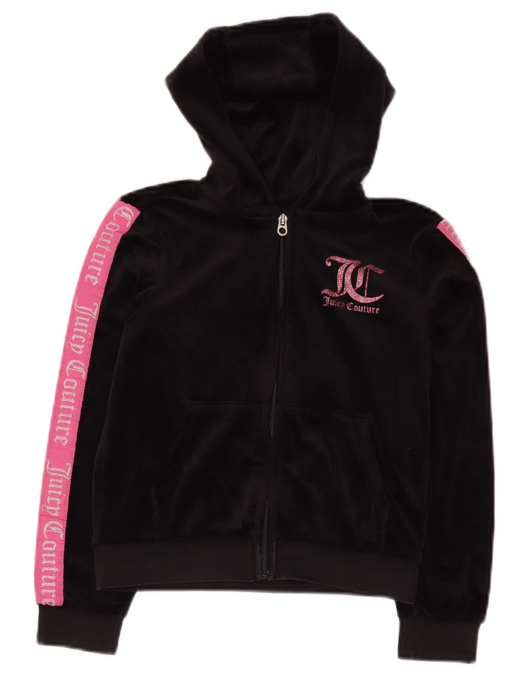 JUICY COUTURE Pige grafisk hættetrøje med lynlås 9-10 år Sort