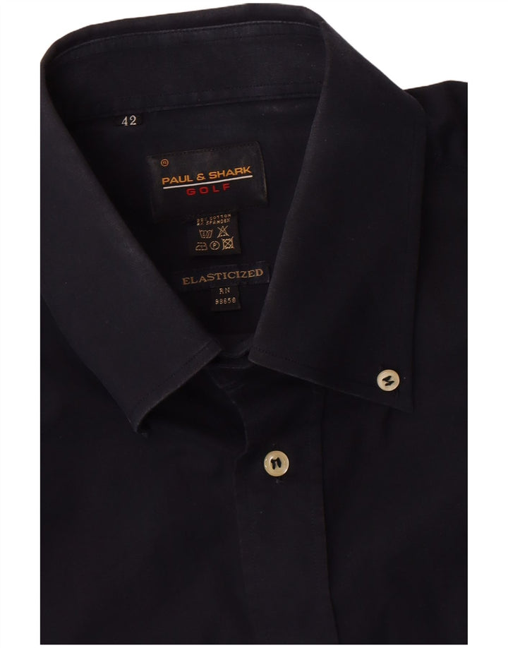 Paul & Shark Herre golfskjorte str. 42 Large Navy Blue Cotton