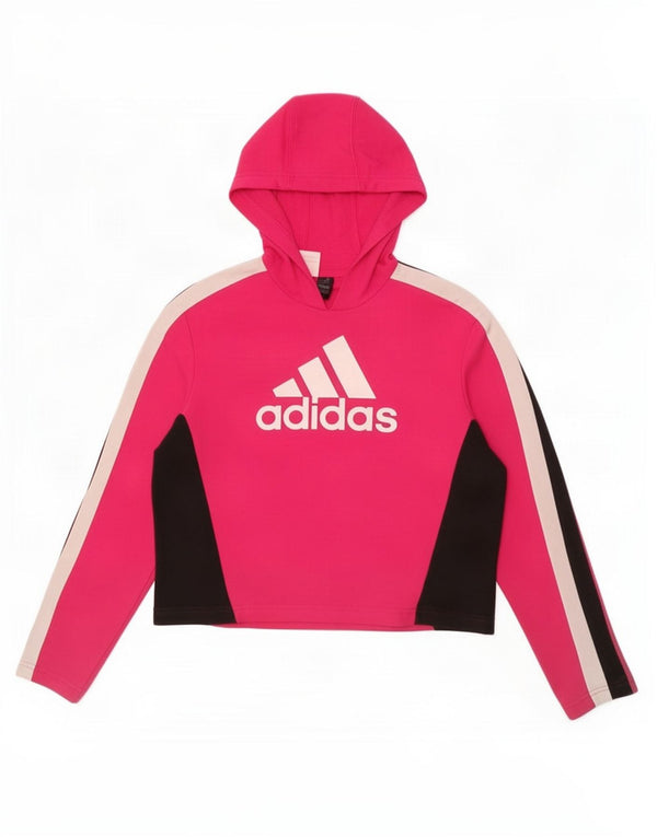 Adidas Girls Crop Graphic Hoodie Jumper 13-14 år Pink Colourblock