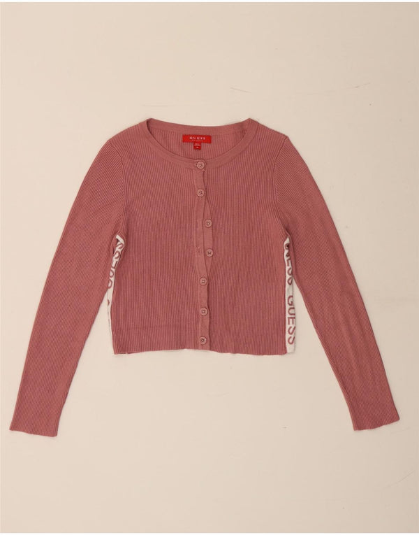 Guess Womens Grafisk Crop Cardigan Top UK 8 Small Pink Viscose