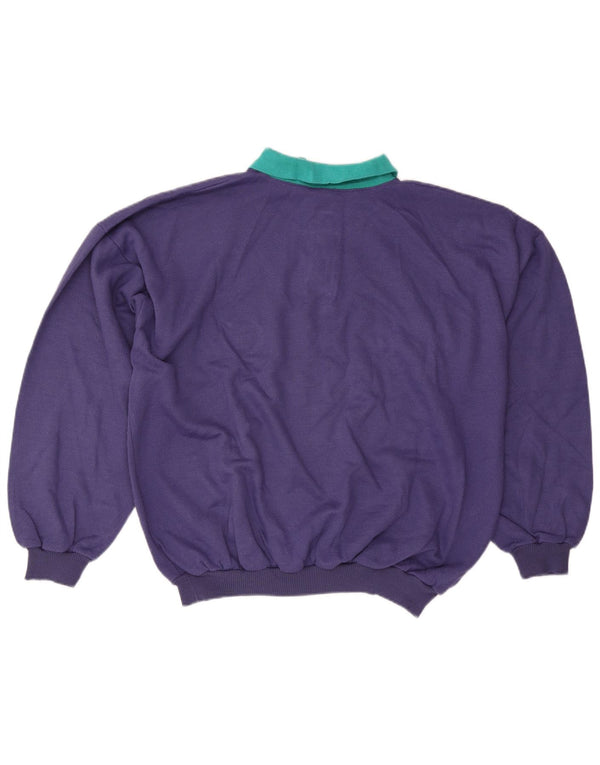 Vintage Polo-hals sweatshirt til mænd 2XL Lilla Colourblock Bomuld