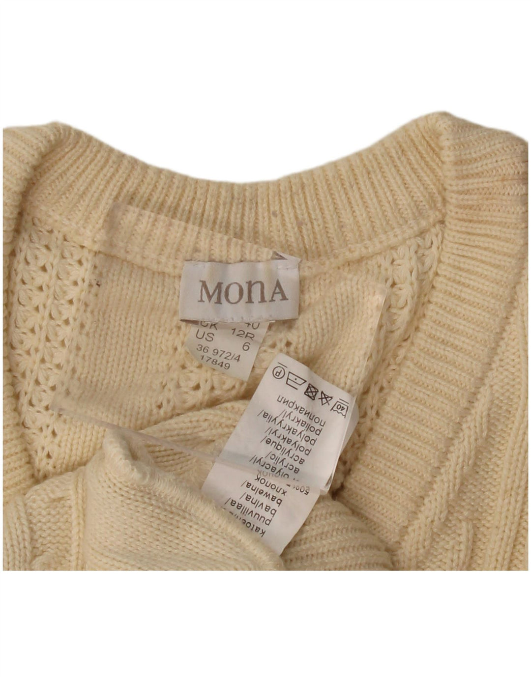 Mona Dame V-hals sweater UK 12 Medium Beige Bomuld