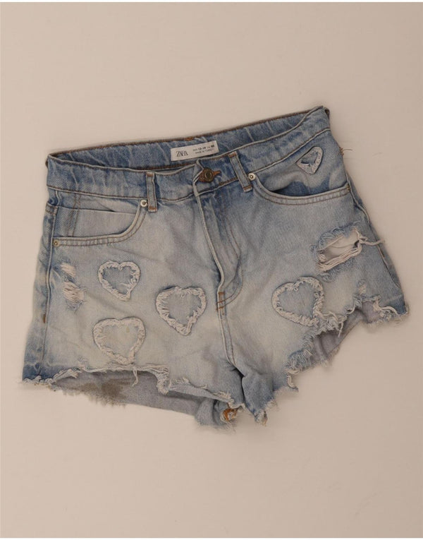 Zara Girls Distressed Denim Shorts 13-14 år W26 Blå