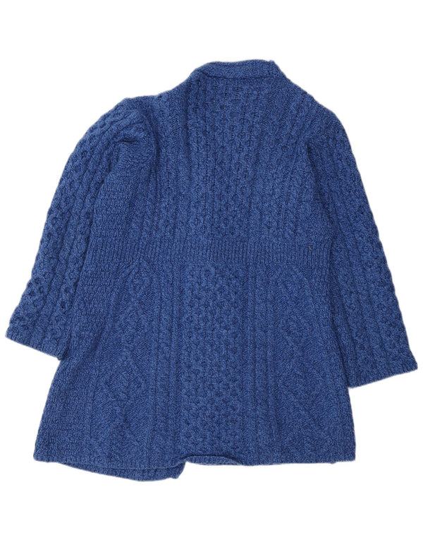 Stanoun Womens Longline Cardigan Sweater UK 16 Large Blue Merino Wool