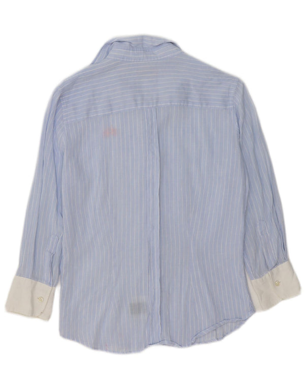 La Martina Womens 3/4 Sleeve Shirt UK 16 Large Blue Pinstripe Linen