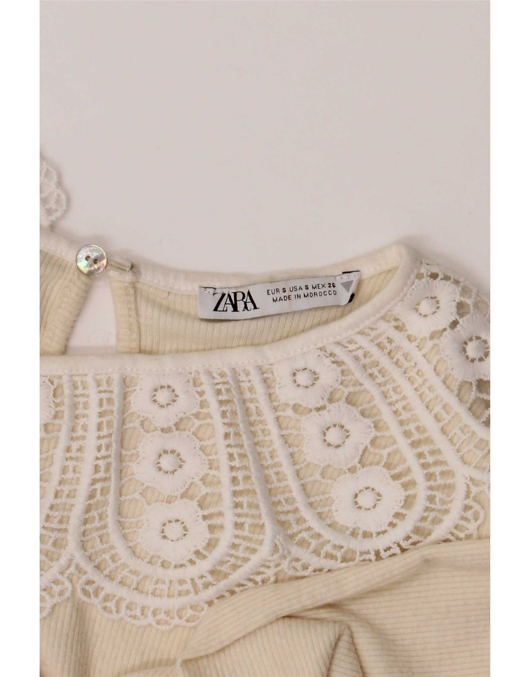 Zara Womens Crop Top Langærmet UK 8 Small Beige