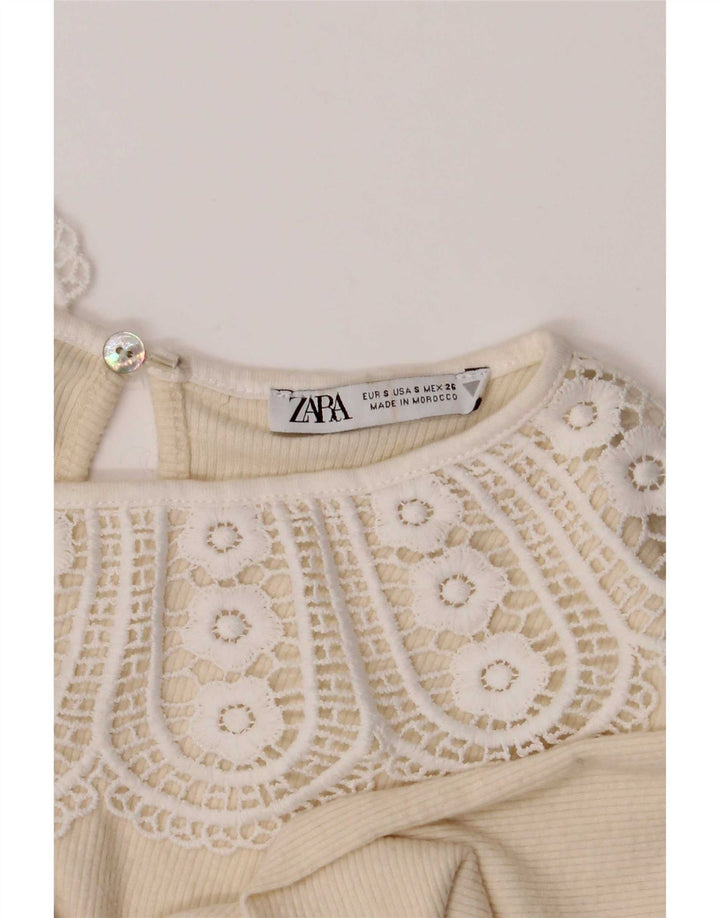Zara Womens Crop Top Langærmet UK 8 Small Beige