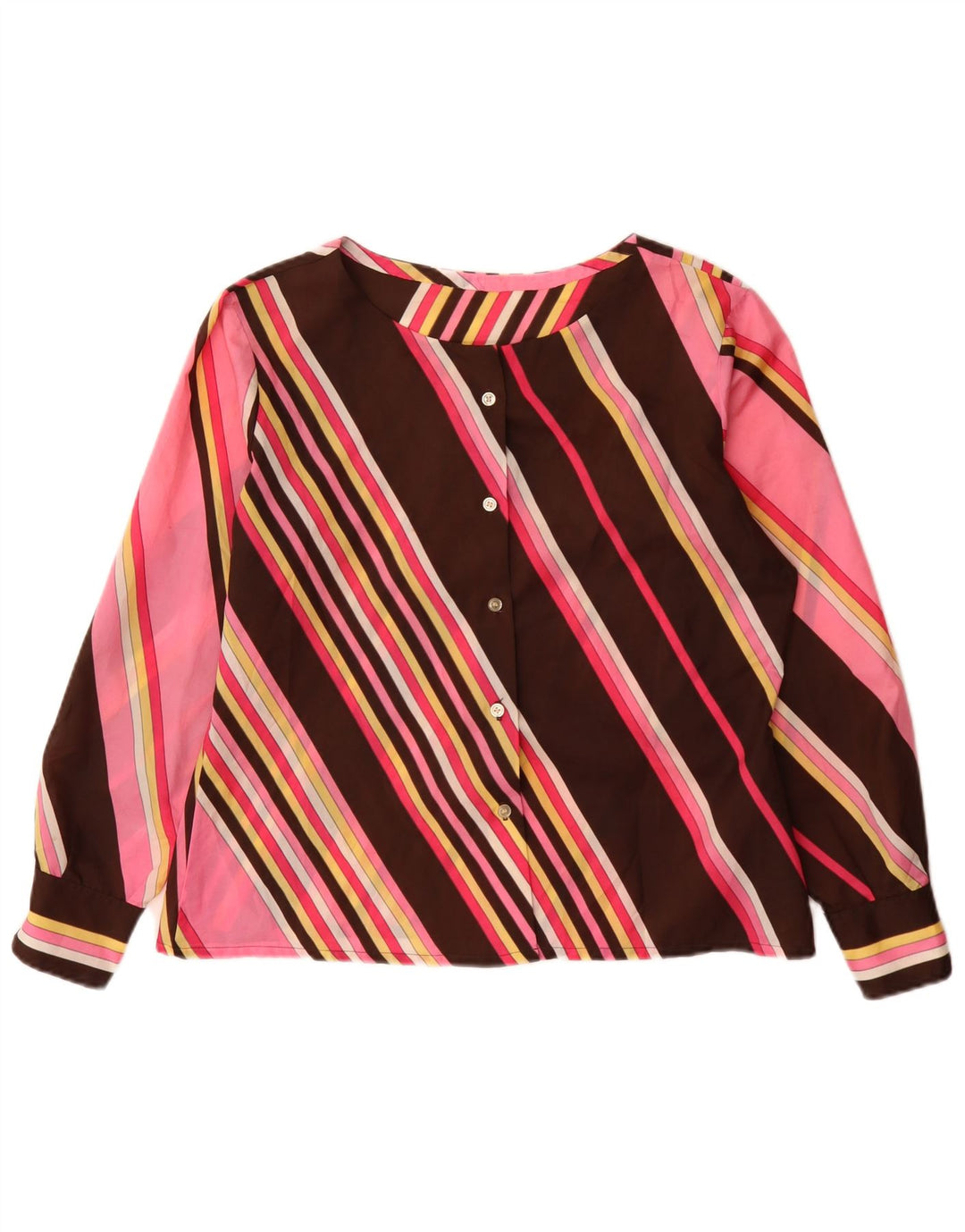 Vintage Dame Langærmet Skjorte Bluse UK 12 Medium Flerfarvet Stribet
