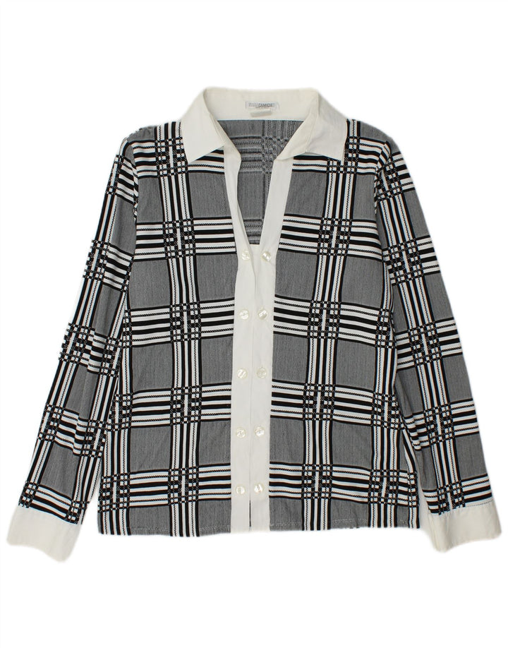 NARACAMICIE Dame dobbeltradet skjortebluse UK 14 mellemgrå ternet