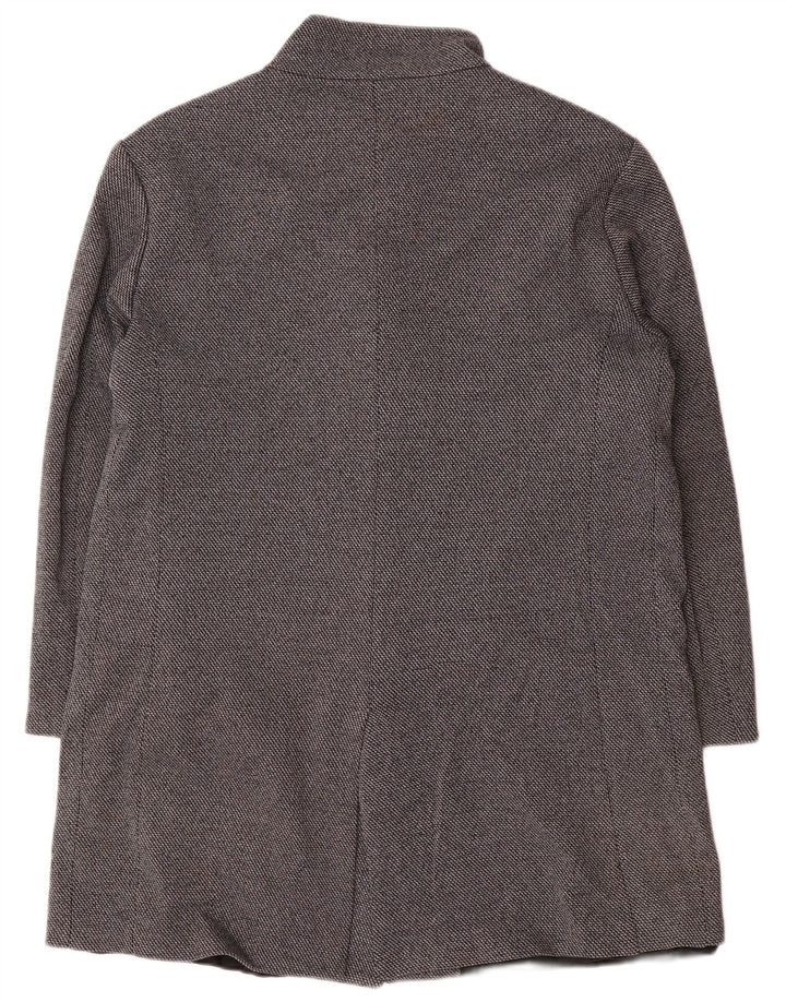 Zara Herre Overfrakke UK 40 Stor Grå Chevron Bomuld