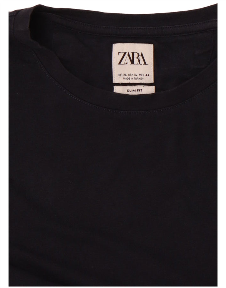 Zara Herre Slim Fit T-Shirt Top XL Marineblå