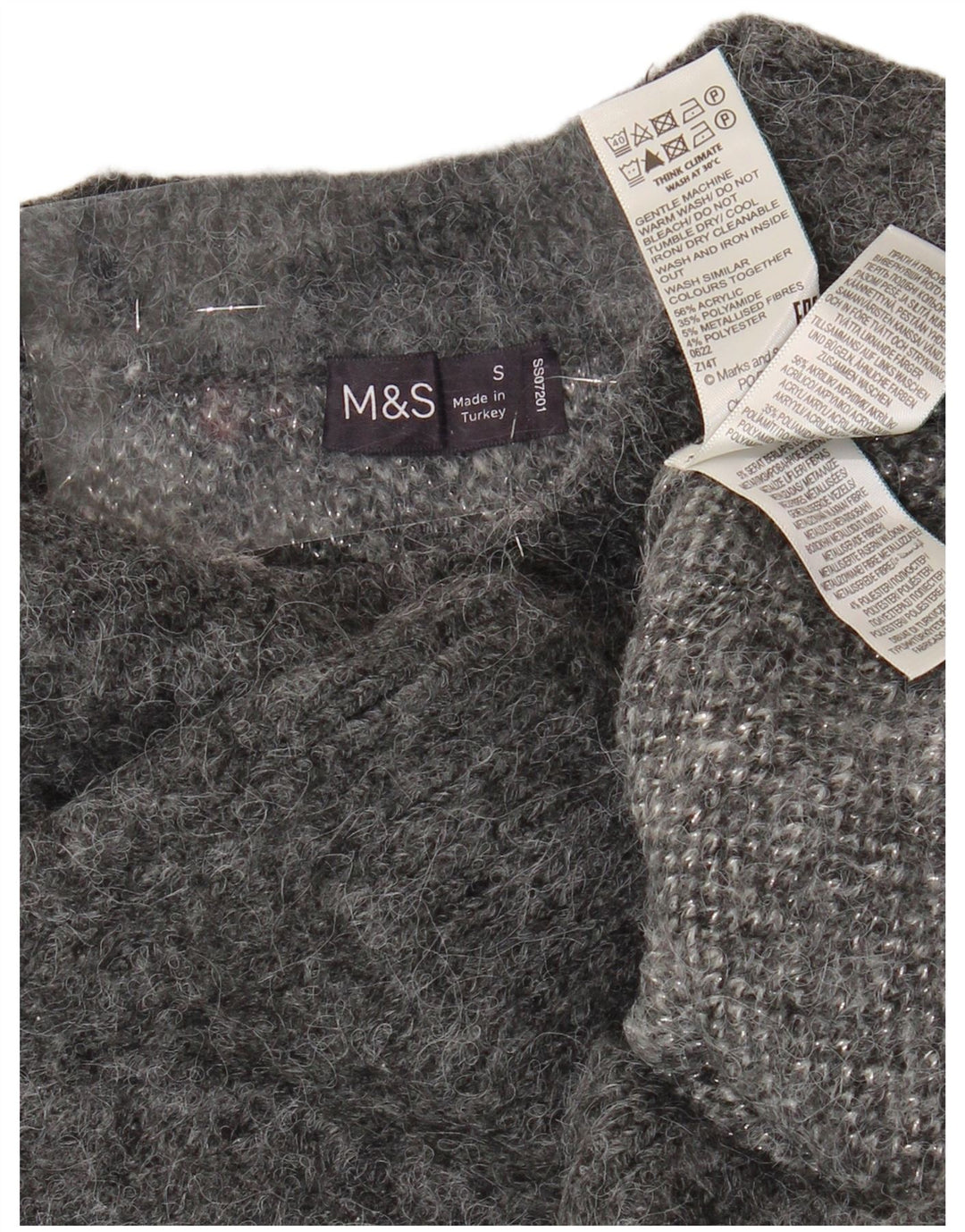Marks & Spencer Dame Grafisk Boat Neck Jumper Sweater UK 10 Small Grey