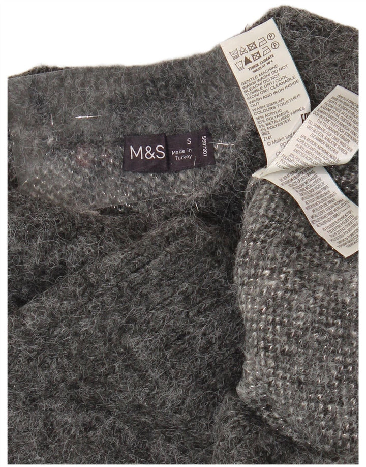 Marks & Spencer Dame Grafisk Boat Neck Jumper Sweater UK 10 Small Grey