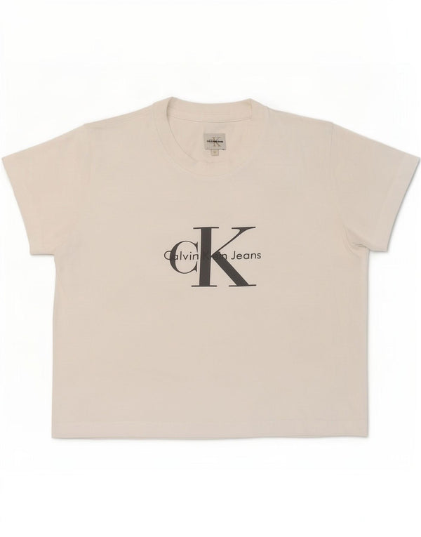 Calvin Klein Jeans Womens Crop Graphic T-Shirt Top UK 12 Medium White