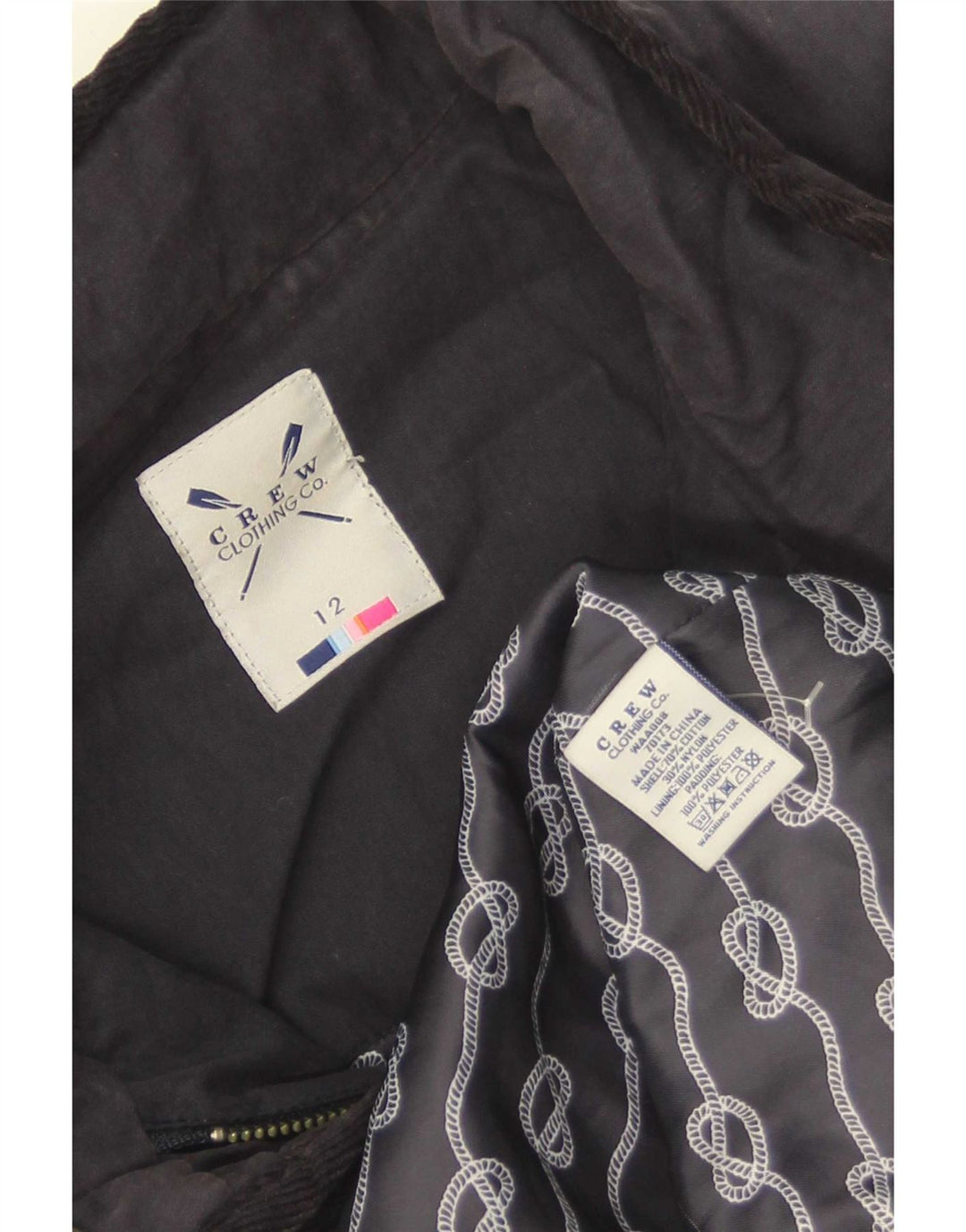 Crew Clothing Dame Quiltet Jakke UK 12 Medium Navy Blue Bomuld