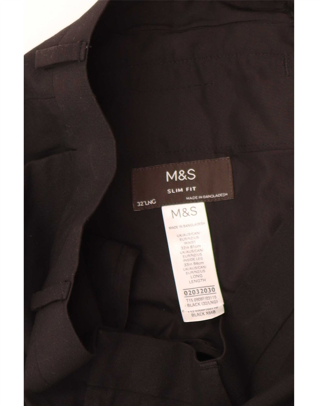 Marks & Spencer Herre Slim Fit Suit Bukser W32 L33 Sort Polyester