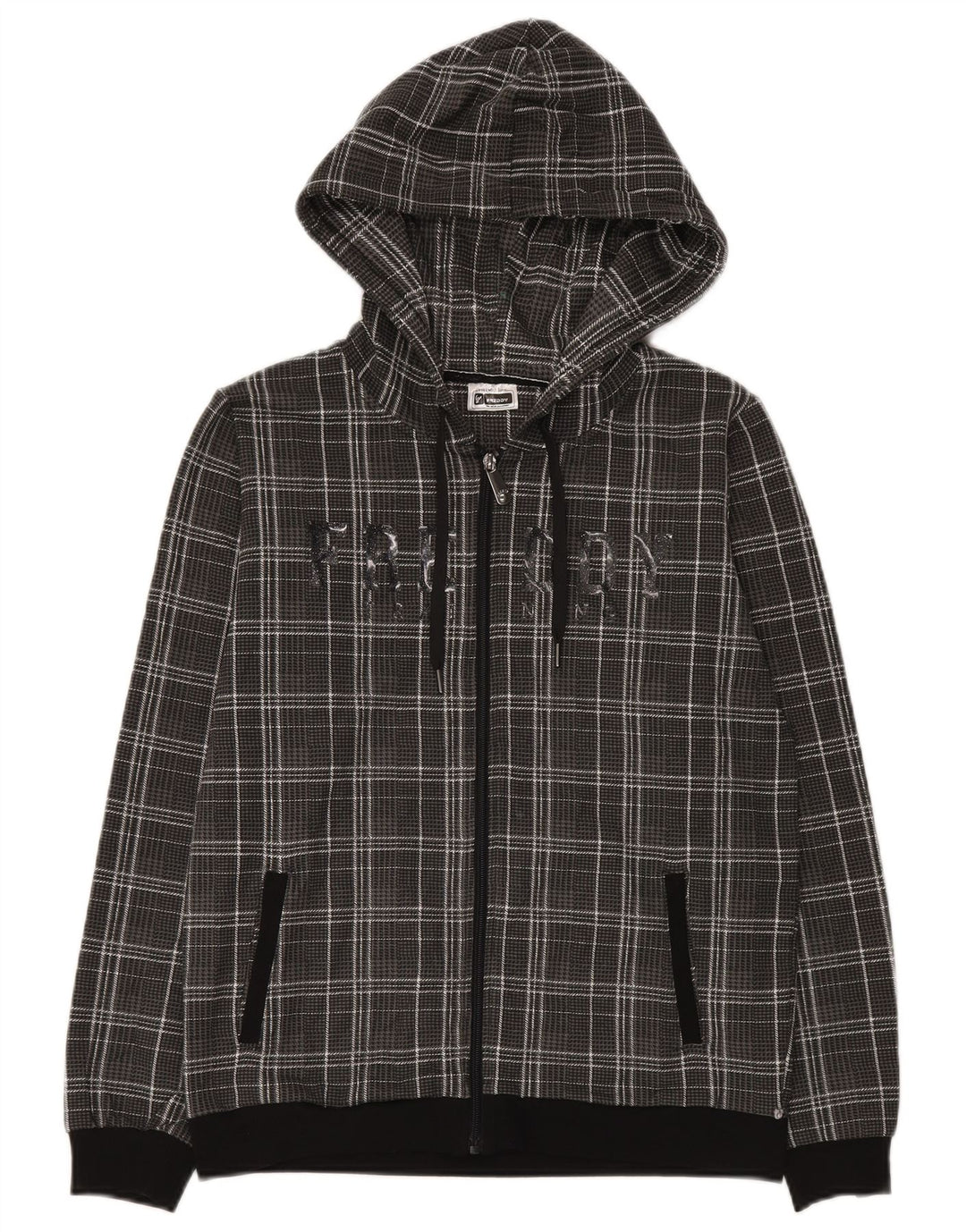 Freddy Dame Grafisk Hættetrøje Sweater UK 10 Small Grey Ternet Bomuld