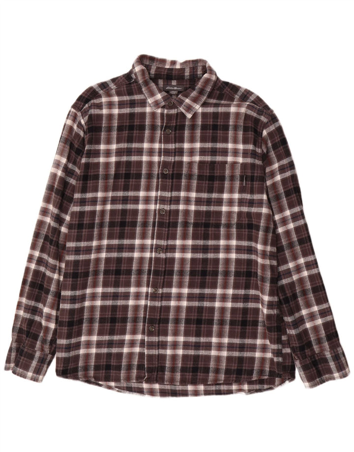 EDDIE BAUER Ternet flannelskjorte herre XL brun ternet bomuld
