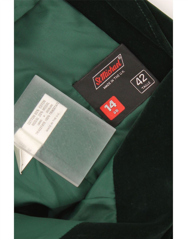 St Michael Dame 2 Button Velvet Blazer Jacket UK 14 Medium Green Bomuld