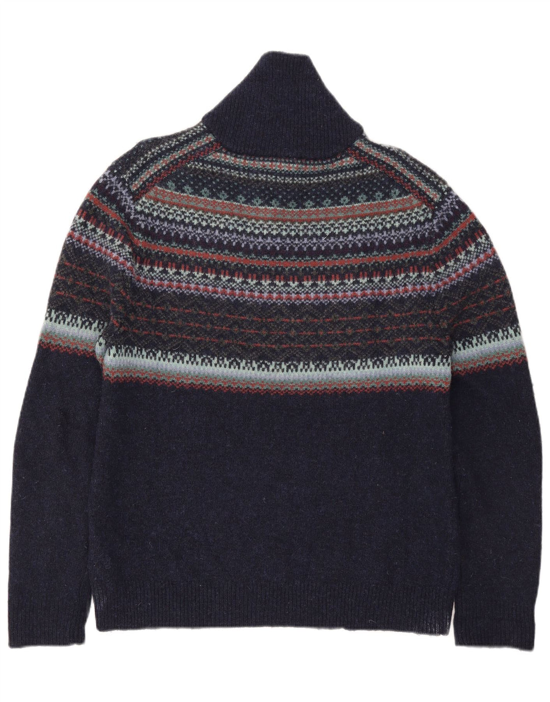 White Stuff Herre Polo Neck Jumper Sweater Large Navy Blue Fair Isle Wool