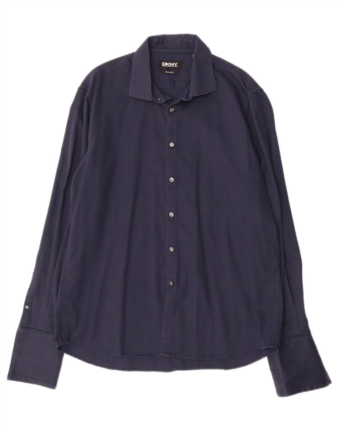 DKNY Herre Slim Fit skjorte Størrelse 17 1/2 44 XL Marineblå Bomuld