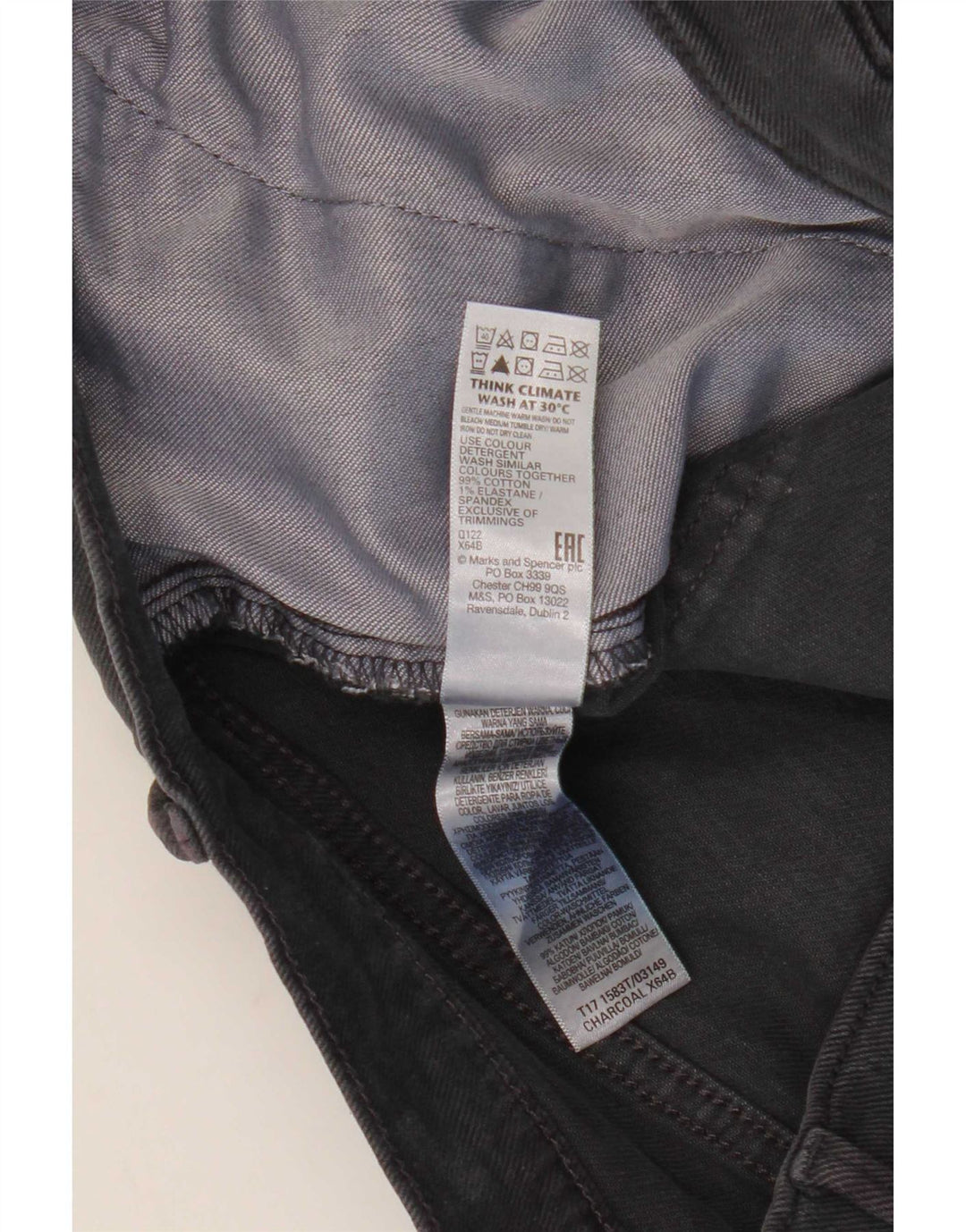 Marks & Spencer Herre Slim Chino Bukser W34 L28 Grå Bomuld