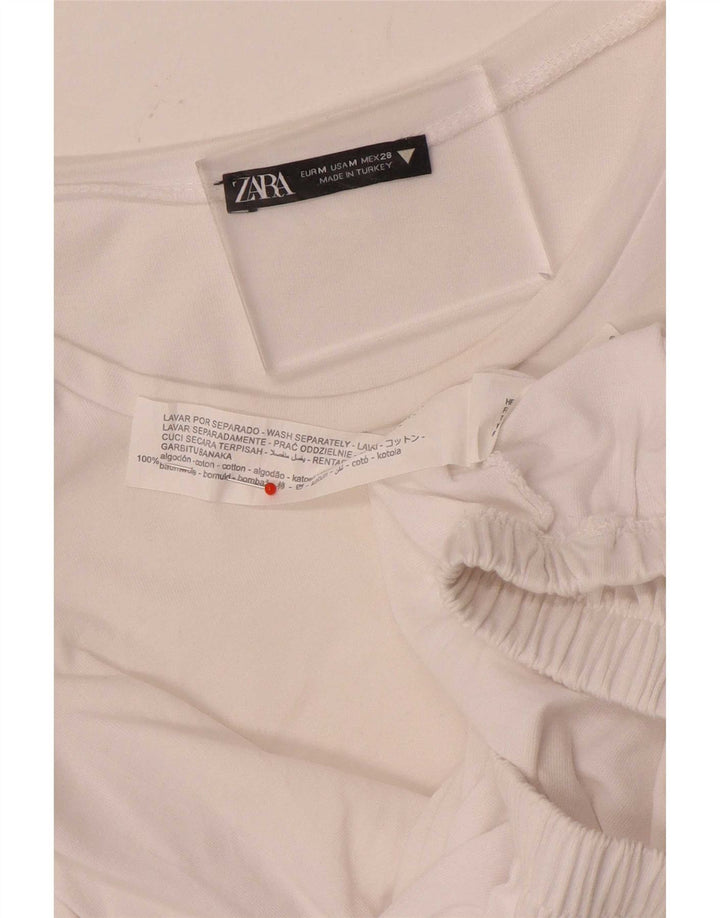 Zara Womens Crop Bluse Top UK 12 Medium White Bomuld
