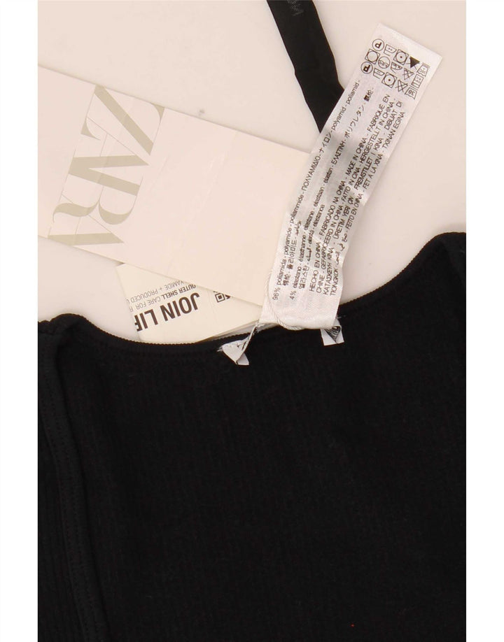 Zara Womens Crop Top Langærmet UK 4 XS Sort Polyamid